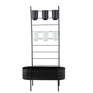 English Elm 32x14x60" Matte Black Iron Ladder Plant Stand with Bucket Planters for Indoor Outdoor W2078P499969