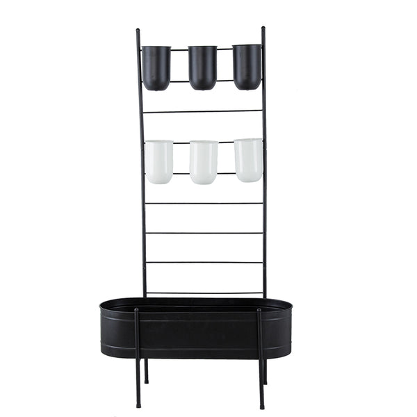 English Elm 32x14x60" Matte Black Iron Ladder Plant Stand with Bucket Planters for Indoor Outdoor W2078P499969