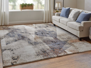 Feizy Rugs Gilmore Collection Modern Abstract Geometric Rug - Vibrant, Machine-made Turkish Design For Any Space Blue,Ivory,Taupe Polypropylene Gil39mkfbluivyp00