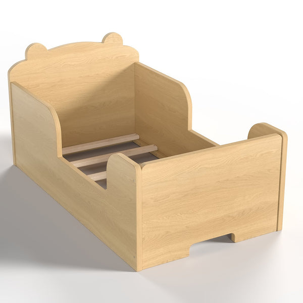 English Elm Toddler Bear Shaped Pine Floor Bed Low Profile Frame Safe Rounded Edges Kids Room Natural W1580P373255