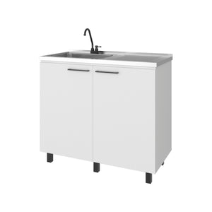 English Elm Utility Sink Base Cabinet with Two Doors Shelved Storage White Oak Laundry Room B097S00263