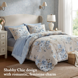English Elm 7-piece King Floral Comforter Set Reversible Botanical Bedding with Sheets and Shams B035P408242