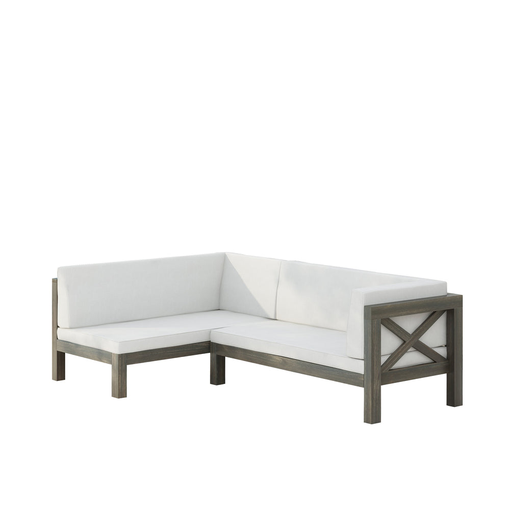 English Elm Christopher Knight Home® - Brava Timeless X-Back Corner Bench Set Of 2 - Durable Acacia Wood & Water-Resistant Cushions 57968.00WHI2