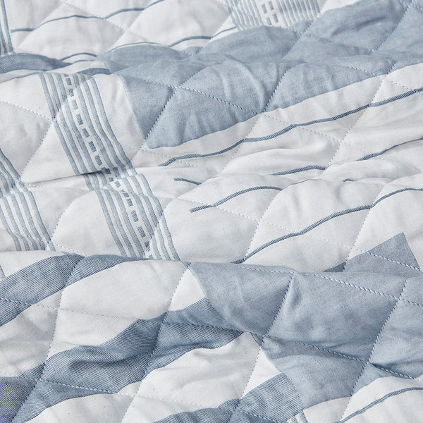 JLA Home Madison Park - 3 Jacquard Patchwork Quilt Set with Diamond Stitching, Soft Blue Birch Tones, Reversible Dusty Blue Bedding MP13-8190