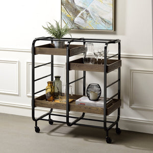 English Elm Black Black and Walnut Serving Cart with 3 Adjustable Trays, Industrial Frame, Smooth Casters, Durable Elegance B062P186561