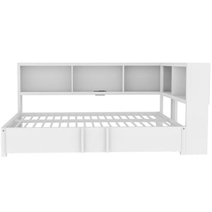 English Elm Metal Full Size Daybed with Trundle, Built-In Storage Cabinets & USB Ports for Small Rooms White DL001523AAK