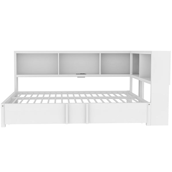 English Elm Metal Full Size Daybed with Trundle, Built-In Storage Cabinets & USB Ports for Small Rooms White DL001523AAK
