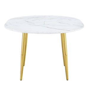 English Elm With Retractable Leaf Round Oval Mdf Top and Sleek Metal Legs Modern Dining Table White+Gold W1151S03870