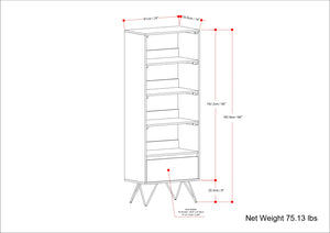 English Elm Hunter Tall Bookcase Natural Mango Wood with Drawer & Hairpin Legs, Industrial Modern Storage Shelf B136P238609