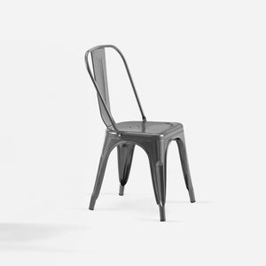 English Elm Set Of 2 High Gloss Grey Metal Dining Chairs – Stylish Stackable Design For Indoor & Outdoor Use B347P383392-GIGA