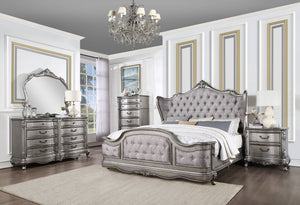 English Elm Ariadne Luxurious Velvet Eastern King Bed With Antique Platinum Finish And Elegant Tufted Design B2726S00101