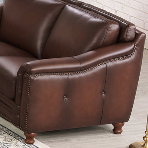 English Elm Belfast Curved Top Grain Leather Sofa with Tufted Sides, Nailhead Trim & Sloping Arms — Elegant Seating B2705P326228