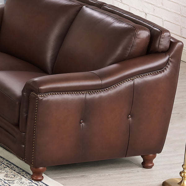 English Elm Belfast Curved Top Grain Leather Sofa with Tufted Sides, Nailhead Trim & Sloping Arms — Elegant Seating B2705P326228