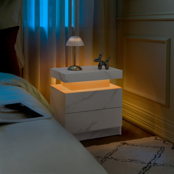 English Elm Nightstand LED Bedside Table with Adjustable Multi-Color Lights, Sleek Modern End Table for Bedroom Matte White 22.83 L x 16.93 W x 7.68 H W2178138739