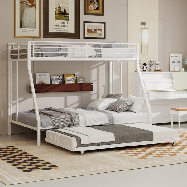 English Elm High Stability Square Tube Bunk Bed With Trundle & Ladder - Modern Design For Home & Dorms! W1935P360891