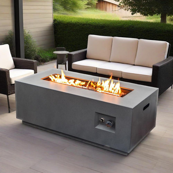 English Elm 42" 50000BTU Propane Fire Pit Table with Glass Wind Guard, Stainless Steel Burner, Lava Rocks, Gray Outdoor Patio W853P270562
