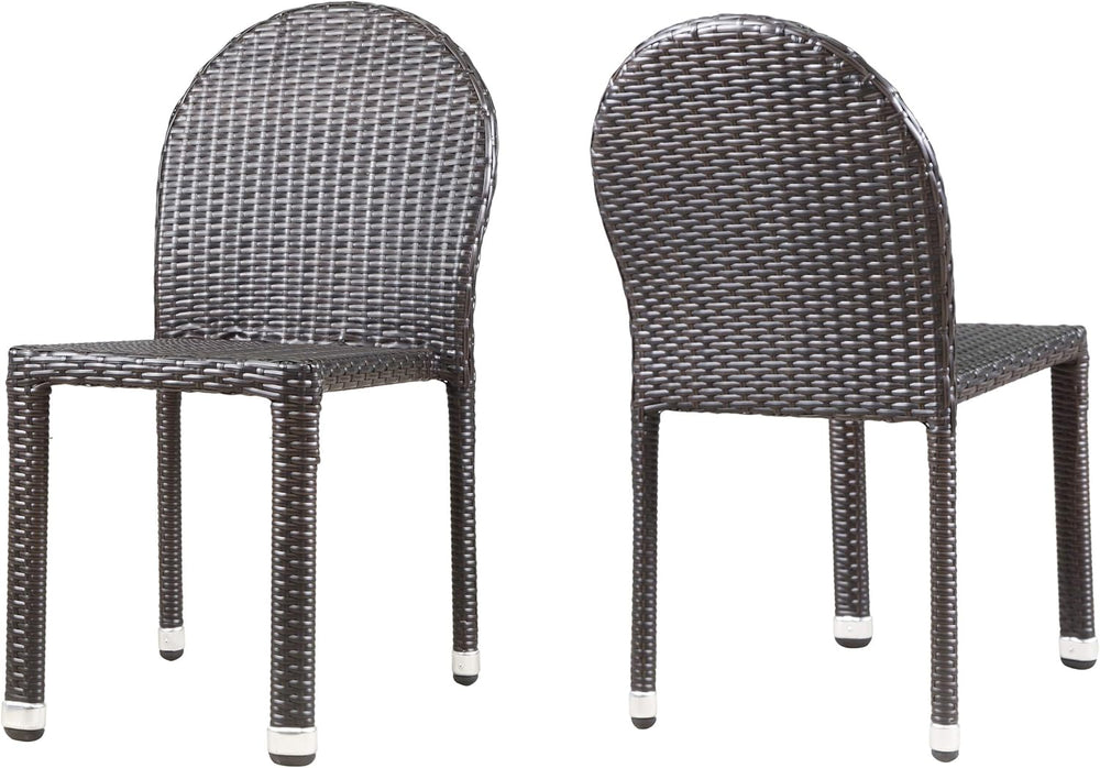 English Elm Christopher Knight Home® - AURORA Armless Wicker Dining Chair Set - Brown Multi PE Rattan on Aluminum, Stackable Weather-Resistant Pair N776P605572M