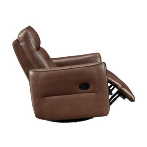 English Elm 1pc Swivel Glider Recliner Chair in Top Grain Leather with 360° Spin, Pocket Coil Support, Durable Solid Wood Frame Brown Mix 37.25 L x 29.5 W x 32.5 H B011P329242