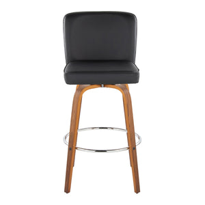 English Elm Fixed-height Swivel Barstools Mid-century Walnut Bentwood Frame Grey Upholstered Set B202S01925