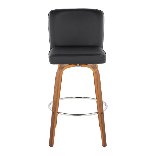 English Elm Fixed-height Swivel Barstools Mid-century Walnut Bentwood Frame Grey Upholstered Set B202S01925