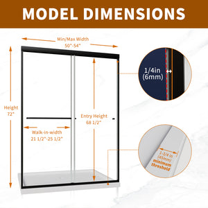English Elm 50in. Barn Style Sliding Shower Door Matte Black Anodized Frame with Tempered Clear Glass W637123851