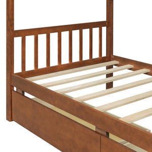 English Elm Twin House Bed Solid Pine Kids Cottage Frame with Storage Drawers Imaginative Room Walnut N708P309245L