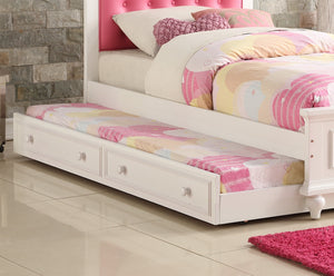 English Elm Contemporary Twin Bed with Trundle and Tufted Upholstered Headboard, Sturdy Slats, Kids Bedroom Furniture Pink,White 83 L x 12 W x 9 H B011S02033