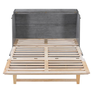 English Elm Queen Murphy Wall Bed with Rattan Panel Cabinet and Storage Drawers for Studio Rooms Gray LP000676AAE