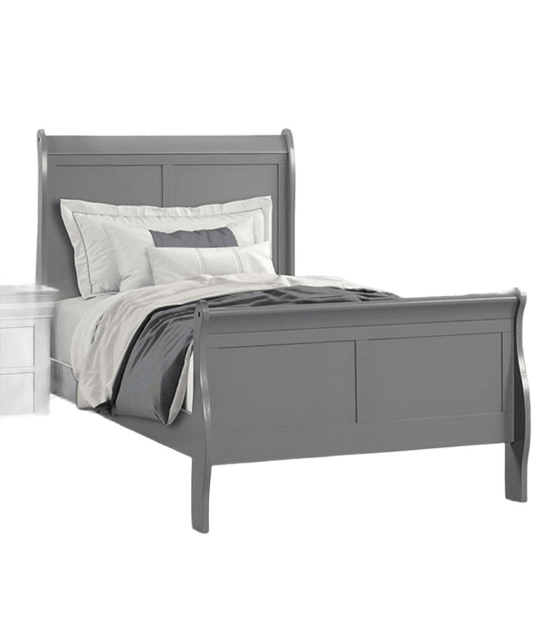 English Elm Gray Sleigh Bed Queen Size Wooden Frame with Elegant Louis Philippe Design for Classic Bedrooms Gray,Grey 27 L x 55 W x 6 H B2741S00584