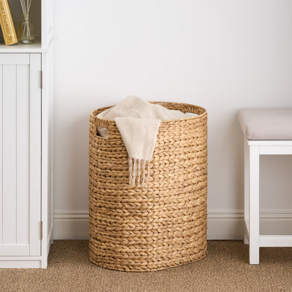 English Elm Judas Oval Water Hyacinth Woven Laundry Hamper Breathable Bohemian Basket B093P429630