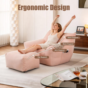 English Elm Bean Bag Chair with Armrests Shredded Foam Fill Oversized Lounge Seat for Adults Pink W5385P433248
