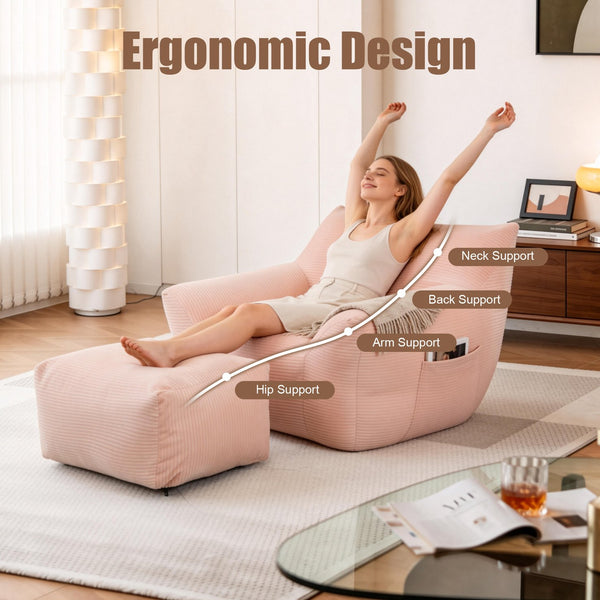 English Elm Bean Bag Chair with Armrests Shredded Foam Fill Oversized Lounge Seat for Adults Pink W5385P433248
