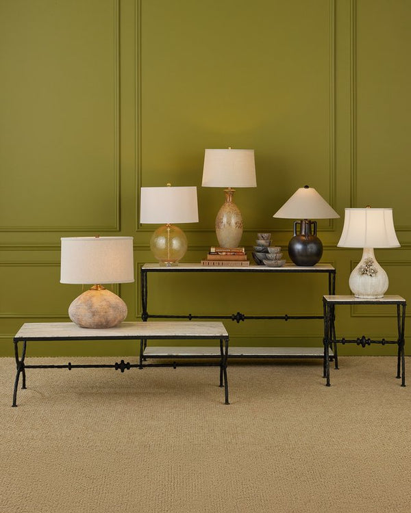 Currey & Company Agora White Travertine Cocktail Table - Greek-inspired Design With Sculptural Bronze Frame Elegance White White Travertine ,Wrought Iron 4000-0244-currey-company