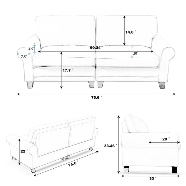 English Elm 75.6" Pets friendly Leather Rolled Arm Loveseat - Cat‑Scratch Resistant PU, Plush Cushions, Compact Black Sofa for Apartments W542P188787