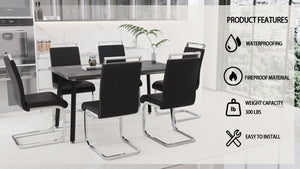 English Elm 55.12-70.87" Expandable Square Dining Set Seats Six with Cushioned Faux Leather Chairs Black+Grey W2189S00906