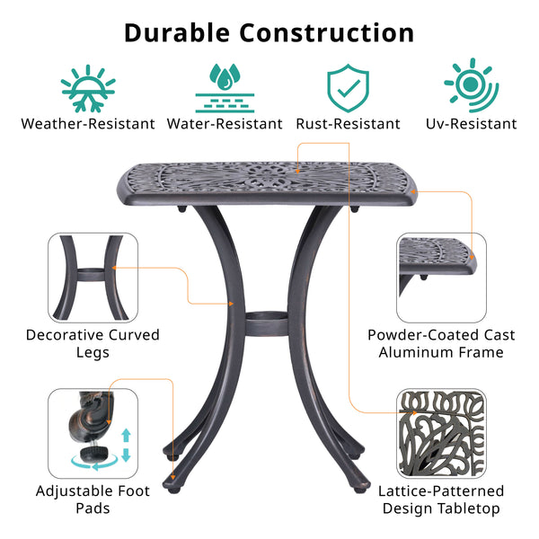 English Elm End table Gunmetal Aluminum Patio Side Table — Rustproof, Lightweight Square Outdoor Accent for Garden B01051512