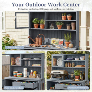 English Elm (with Hutch) Topamx Solid Fir Potting Bench Patio Workstation Spice Rack Drawer Gray N717P404330E