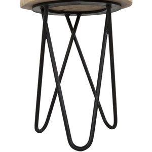 English Elm 12" Acacia Wood Accent Table with Black Hairpin Legs, Rustic End/Side Stool, Compact Décor Appeal B011P198366