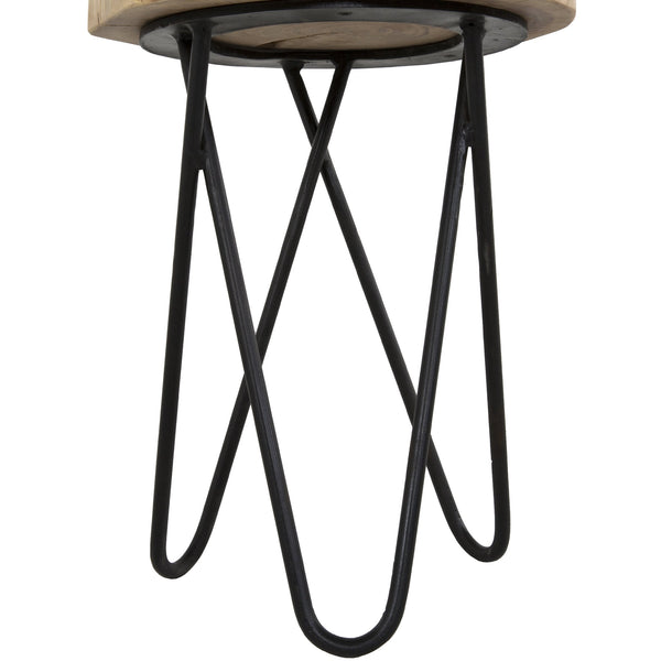 English Elm 12" Acacia Wood Accent Table with Black Hairpin Legs, Rustic End/Side Stool, Compact Décor Appeal B011P198366