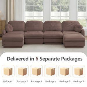English Elm 137" Oversized U-shaped Chenille Sectional with Ottoman Quilted Cushions for Spacious Living Rose Dust W714S01782