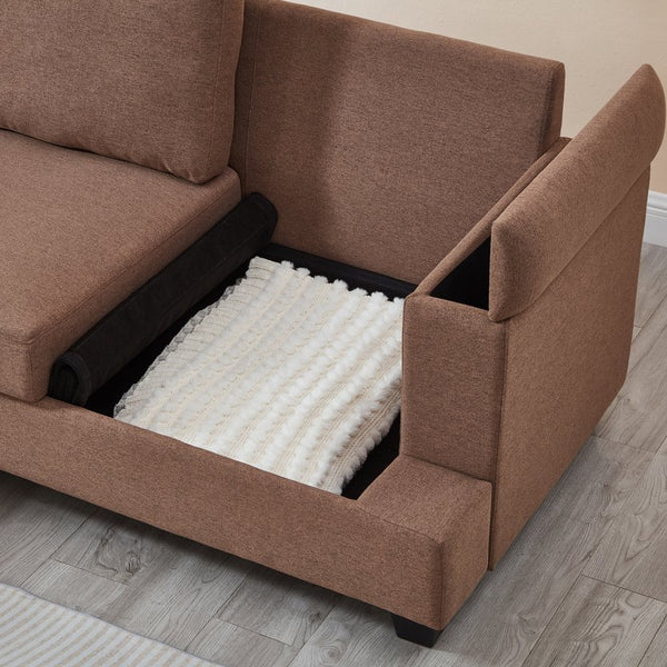 English Elm 86" Linen Sectional Sofa with Storage Ottoman Reversible Chaise for Small Spaces W1669S00036