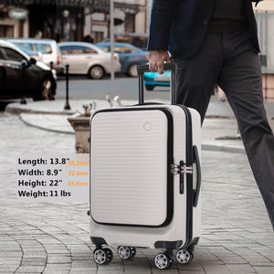 English Elm Carry-on Abs Hard Shell Suitcase with Front Access Pocket Usb Port Spinner Wheels PP314954AAK