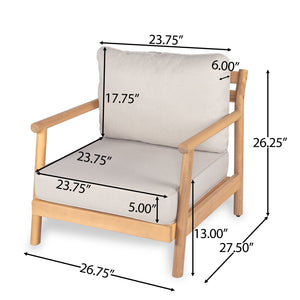 English Elm Christopher Knight Home® - Patio Acacia Wood Club Chair With Plush Water-Resistant Cushion, Teak Finish & Beige Comfort N772P262272B