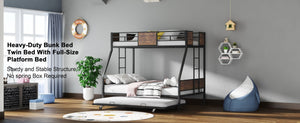 English Elm Twin Over Full Bunk Bed With Trundle – Sturdy Metal Frame, Safety Guardrails, Easy Assembly, Space-Saving! W3107P341488-GIGA