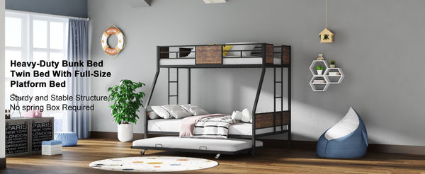 English Elm Twin Over Full Bunk Bed With Trundle – Sturdy Metal Frame, Safety Guardrails, Easy Assembly, Space-Saving! W3107P341488-GIGA