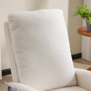 English Elm Modern Upholstered Glider Rocker with Teddy Fabric High Back and Rubberwood Base White W3723P409074