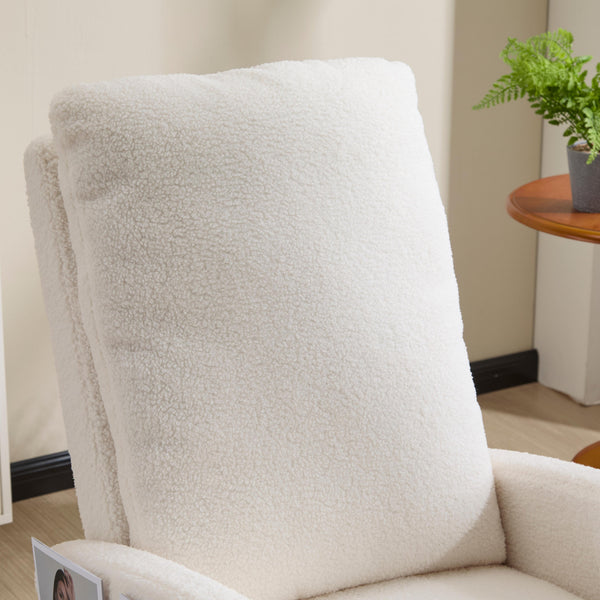 English Elm Modern Upholstered Glider Rocker with Teddy Fabric High Back and Rubberwood Base White W3723P409074