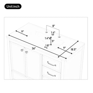 English Elm Christopher Knight Home® - 36" Vintage-inspired Bathroom Vanity with Ceramic Sink, Solid Wood Frame, Soft-Close Drawers, Spacious Storage Blue N759P293646C