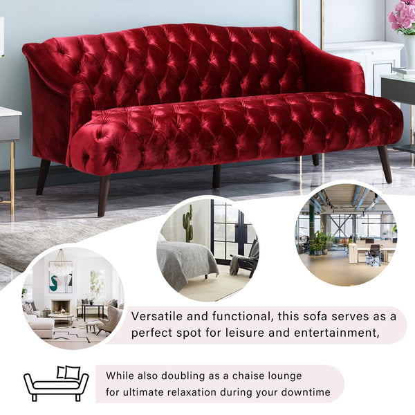 English Elm Comfy Hi-back Three Seat Sofa with Tufted Pu Upholstery and Tapered Birch Legs N760P178601R