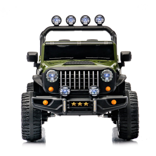 English Elm 24v Two Seat Kids Ride on Car with 4wd Motor Remote Control and Led Lights Green W509P378205